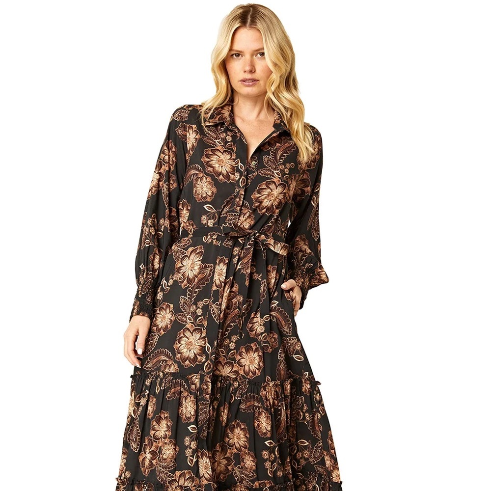 Misa Los Angeles Black Floral Long-Sleeve Maxi Dress